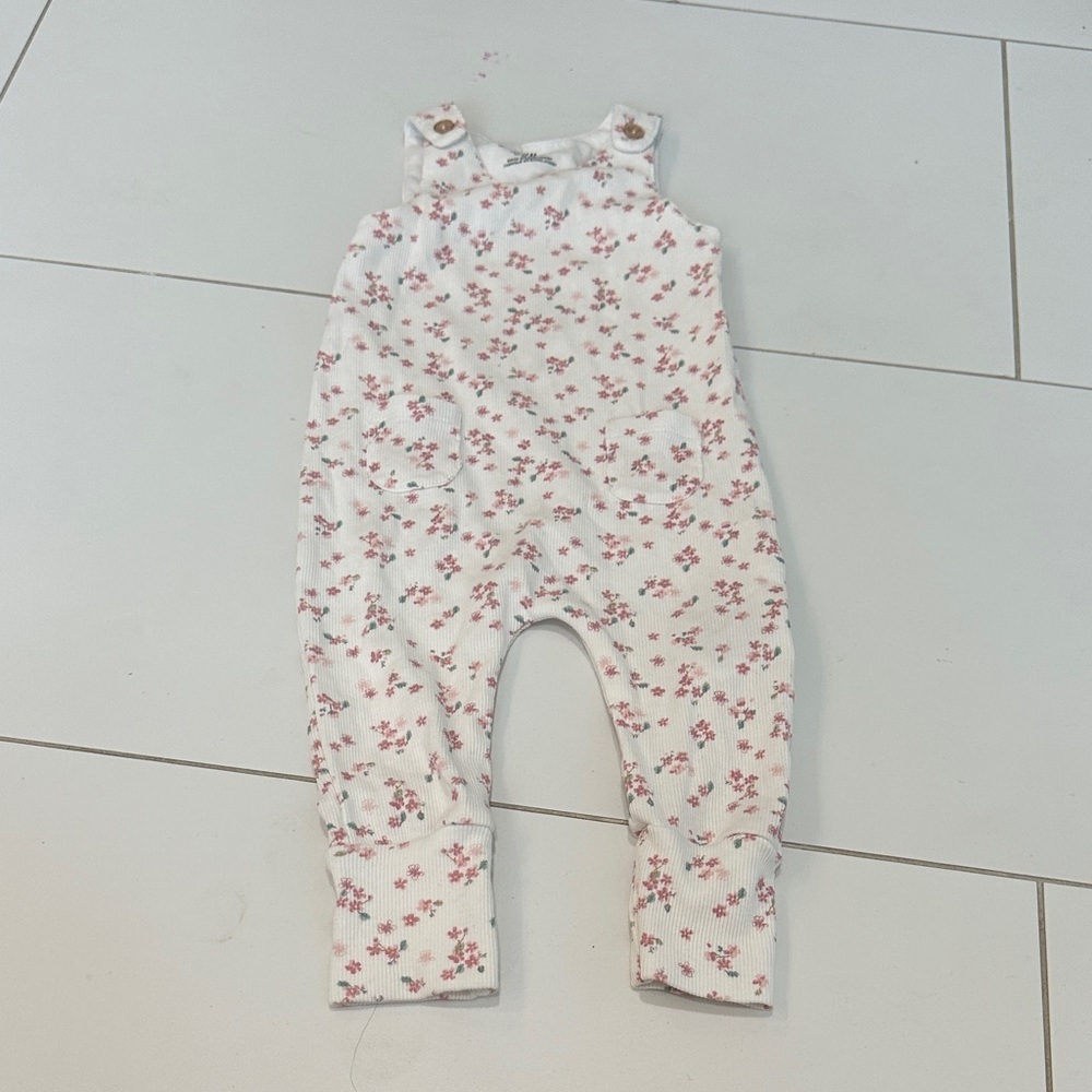 H&M ribbed Floral Print Kids Overalls 2/4m